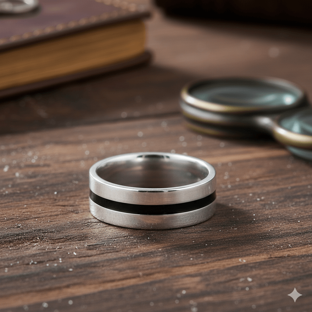 Anillo plata línea negra