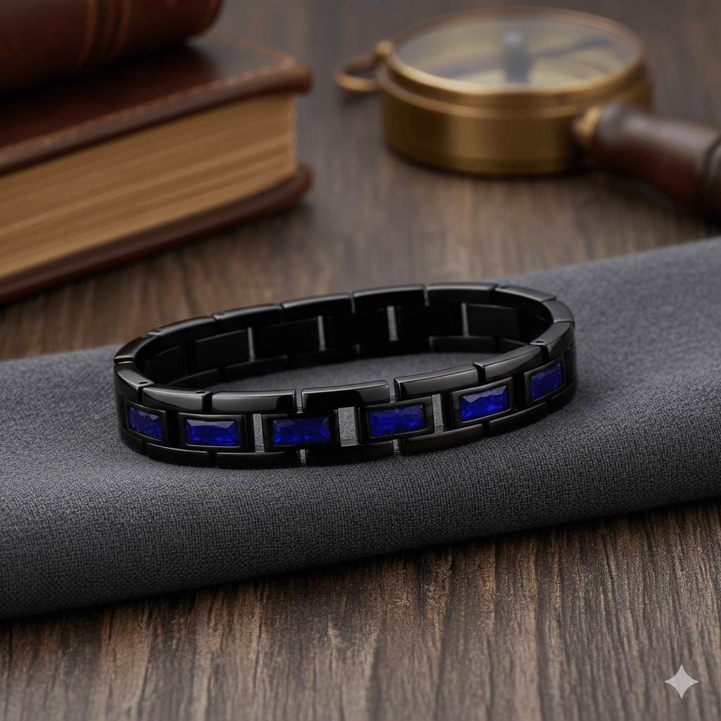 Pulsera Negra con Piedras Azules